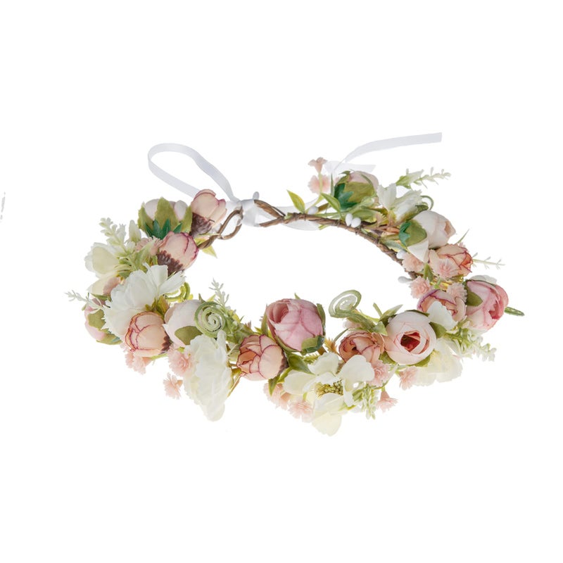 Vividsun Flower Crown Floral Wreath Headband Floral Crown Wedding Festivals Photo Props Headpiece (F/pink camellia) - Image 1